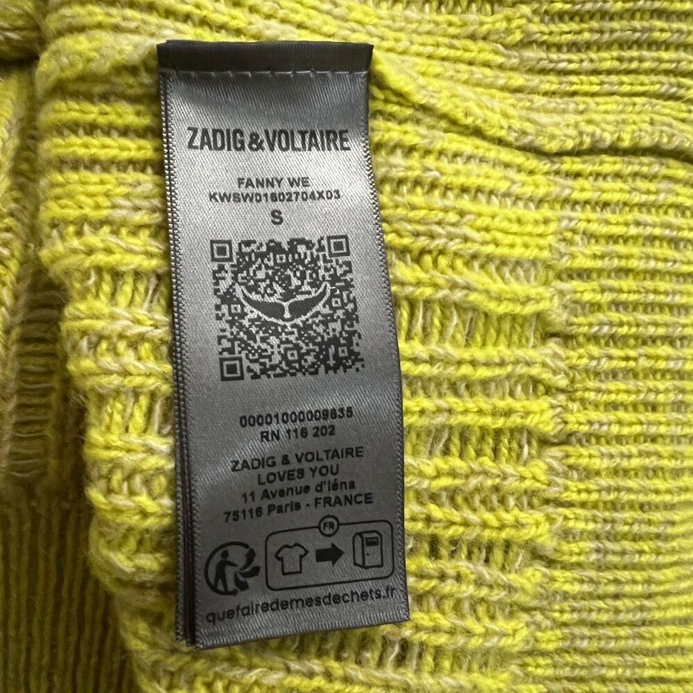 Zadig & Voltaire Fanny Lace-Up Cable Knit Sweater Size S Lime Green Yellow - Picture 11 of 12